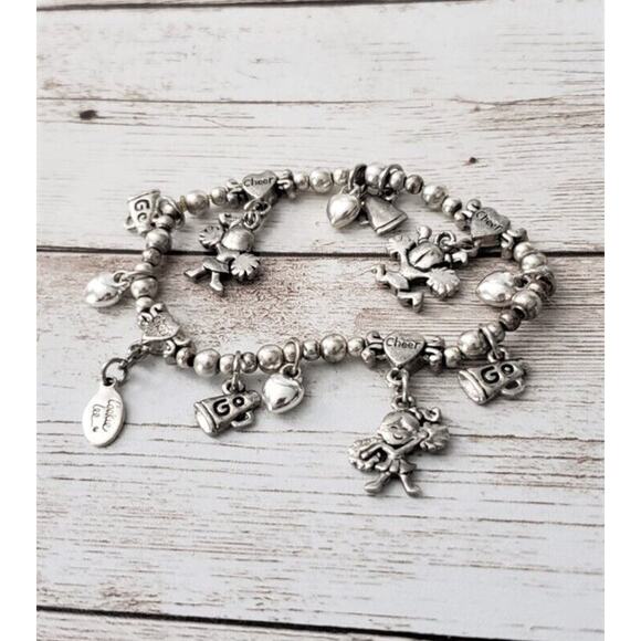 Vintage Cookie Lee Stretch Bracelet Silver Tone Cheer / Cheerleader Theme - Picture 1 of 4